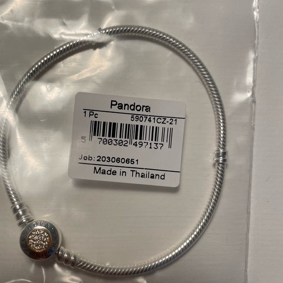 Pandora 14K & Silver Signature Clasp CZ Carrier Bracelet - Picture 5 of 6